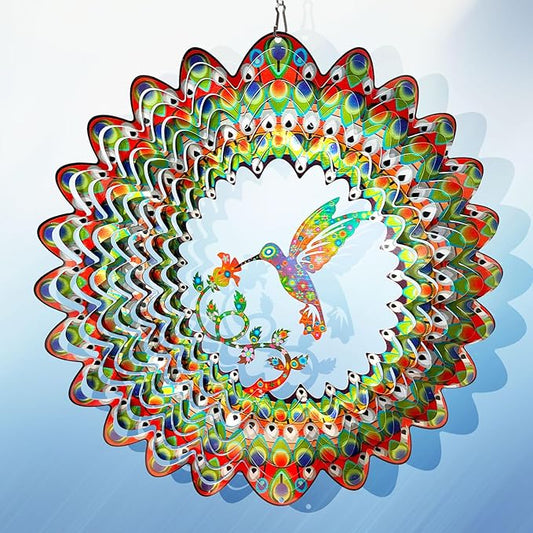 Hummingbird Wind Spinner for Yard and Garden,12in 3D Wind Spinner Hummingbird Gift for Women/Mother/Father/Men,Hanging Bird Wind Catchers Kinetic Yard Art Ornaments Outdoor Wind Sculptures