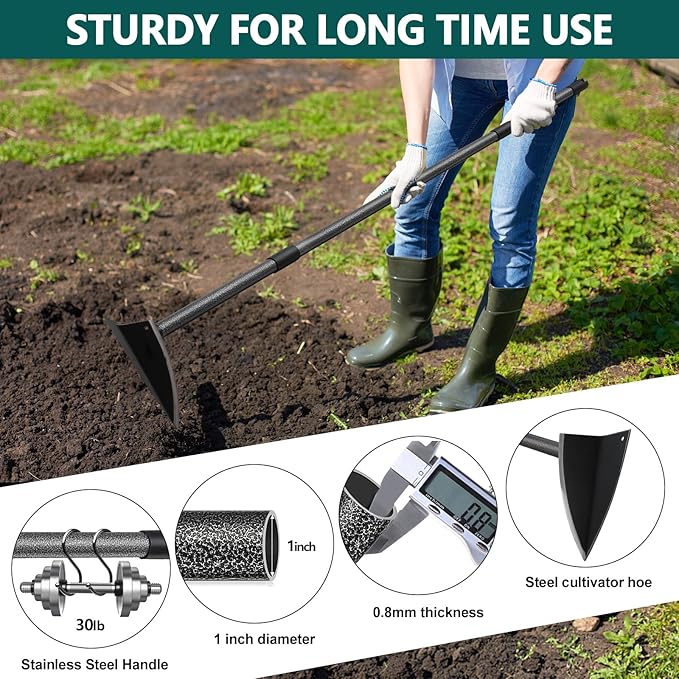 Hoe Garden Tool, Triangle Hoe Gardening Weeding Tool, 60" Long Handle Heavy Duty Manual Weeder Gardening Hand Tools for Weeding, Digging, Loosening Soil