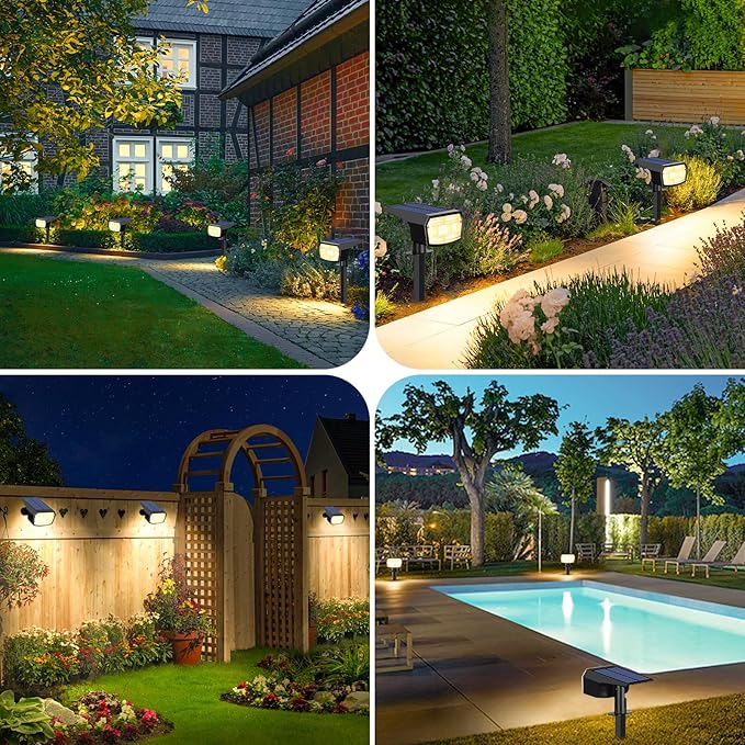8-Pack Solar Spot Lights Outdoor, 59 LED Solar Lights Outdoor Waterproof, Outdoor Solar Lights for Yard with 3 Lighting Modes, Landscape Spotlights for Garden Pathway, Warm White