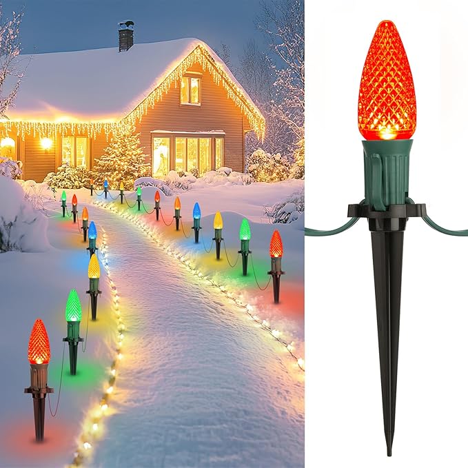 Brightown Strawberry C9 Christmas String Lights Outdoor - 25.7 Feet 20 LED Pathway Lights, Connectable C9 Walkway Lights, Waterproof Christmas Lights Outdoor Decoration for Lawn Outside, Multicolor