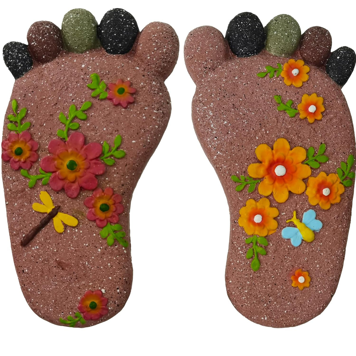 Stepping Stones - Light Brown Resin Footprint Shaped Set of 2 for Patio, Deck, Garden or Sidewalk