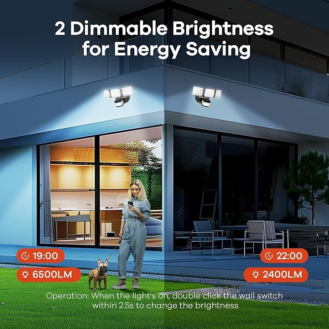 OREiN 10000LM Flood Lights Outdoor, 180°/75FT Motion Sensor Outdoor Lights 4 Modes Dimmable Dusk to Dawn Floodlights IP65 Waterproof for 8000SQ.FT Area for Big Patio, Driveway, Black (Hardwired)