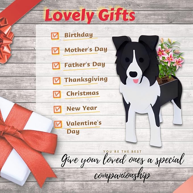 Border Collie Dog Planter Plant Pots,Cute Garden Dog Flower Planter,Dog Planters Birthday Gifts for Women,Office,Indoor/Outdoor Decor（9.45 * 5.94 * 13.39in）