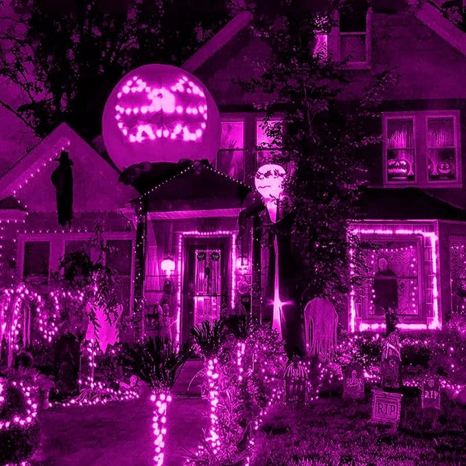 HISHINY Halloween Lights Outdoor,100LED 5ftx5ft Purple Net Lights with Connectable, Waterproof,UL Certified and Durable Green Wire Design for Bushes,Trees, Outdoor Indoor Party Decorations(Purple)