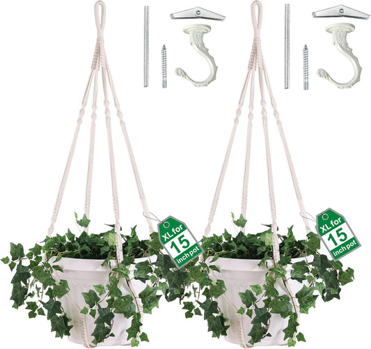 2 Pack Giant XXL 55 Inches Macrame Planter Hanger Large for 15 inch Pot + Swag Hook | Extra Large Hanging Planter for Indoor Plants | No Pot/Plant Included (XXL)
