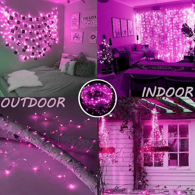 66Ft 200 LED Pink Fairy Lights Plug in, Waterproof String Lights Outdoor Indoor 8 Modes Bedroom Decor, Twinkle Light for Girl's Room Garden Party Mother's Day Valentines Decorations