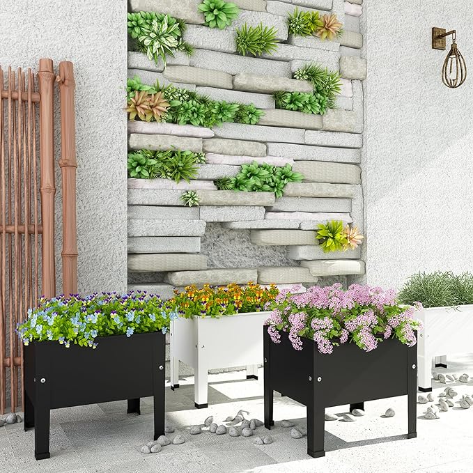 aboxoo 14 inch Black Planter Raised Beds with Legs Outdoor Small Metal Planter Box Elevated Garden Bed for Vegetables Flower Herb Patio