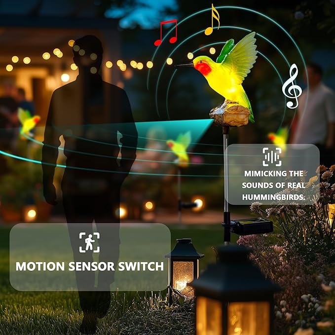 Birdsong Hummingbird Garden Decor Statues Stake Figurine Solar Lights for Outside Lawn Yard Porch Patio Flowerbed Christmas Decorations Outdoor for Moms Birthday (Green Hummingbird)