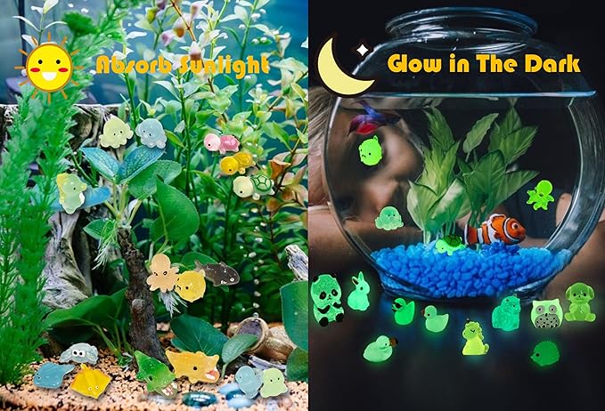 75 Pcs Luminous Mini Resin Animals Mini Animal Figurines Glow in The Dark Perfect for Garden Miniatures Garden Micro Landscape Aquarium Potted Decoration Décor
