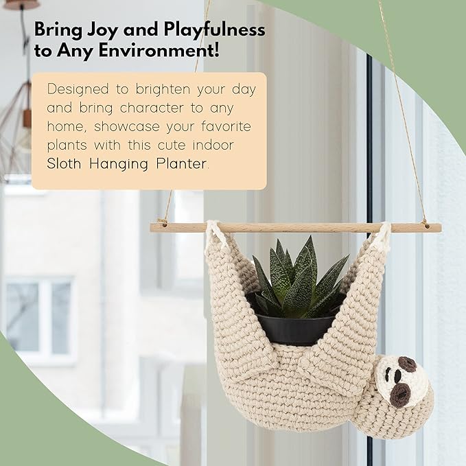 Home Decor Sloth Hanging Planters for Indoor Plants, Indoor/Outdoor Hanging Plant Holder, Plant Hanger Gift Idea for Sloth Lovers, Animal Wall Planter, 4 inch