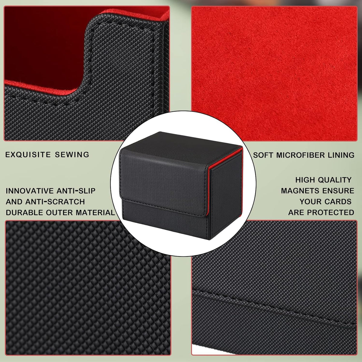 Yookeer 4 Pieces Leather Deck Card Boxes Cards Deck Game Box for Collectible Playing Card Box Compatible with MTG Commander(Black, Green, Red, Blue,Horizontal)