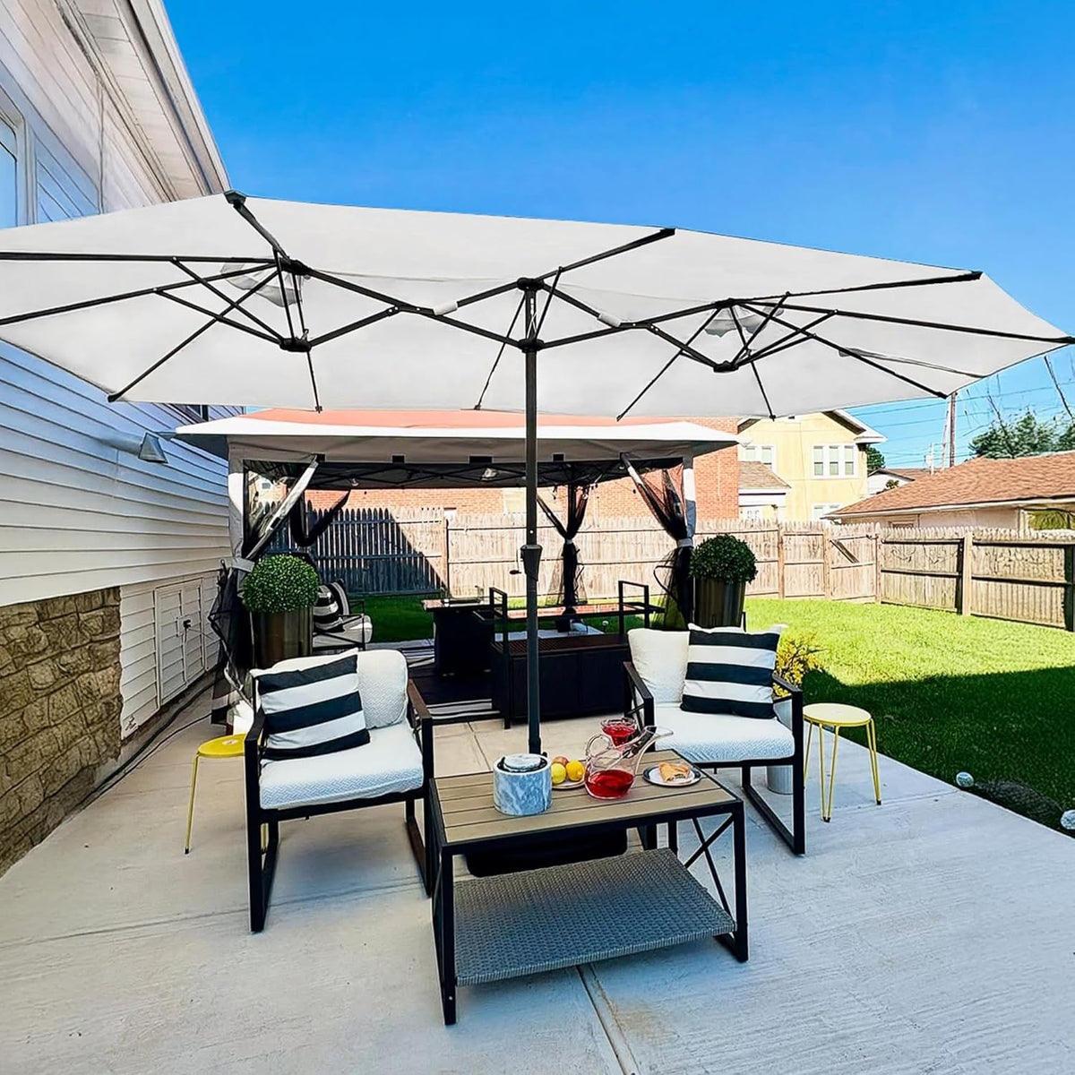 PURPLE LEAF 15ft Patio Market Umbrella with Base Included Double-Sided Rectangle Outdoor Umbrella Table Umbrella with Crank for Pool Garden Deck, Cream
