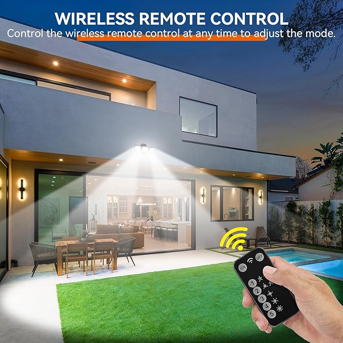 65W LED Flood Lights Outdoor, 6500LM, Waterproof, 6500K Motion Sensor Flood Lights Outdoor with Adjustable 3 Head Detected Floodlight for Outside Entryway Garage, Yard, Porch