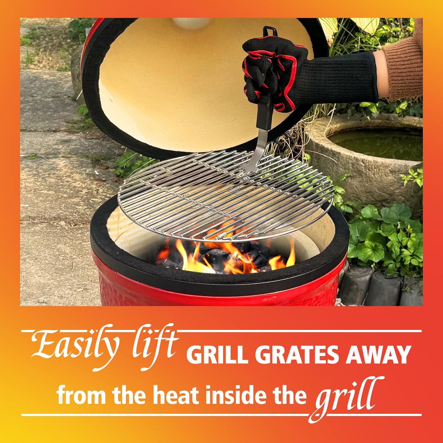 Grill Grate Lifter Stainless Steel Cooking Grate Lifters for Green Egg Parts, Grate Lifter Tool for Charcoal & Gas & Smoke Grills, Green Egg Tools, Kamado Grill, Weber Grill Accessories