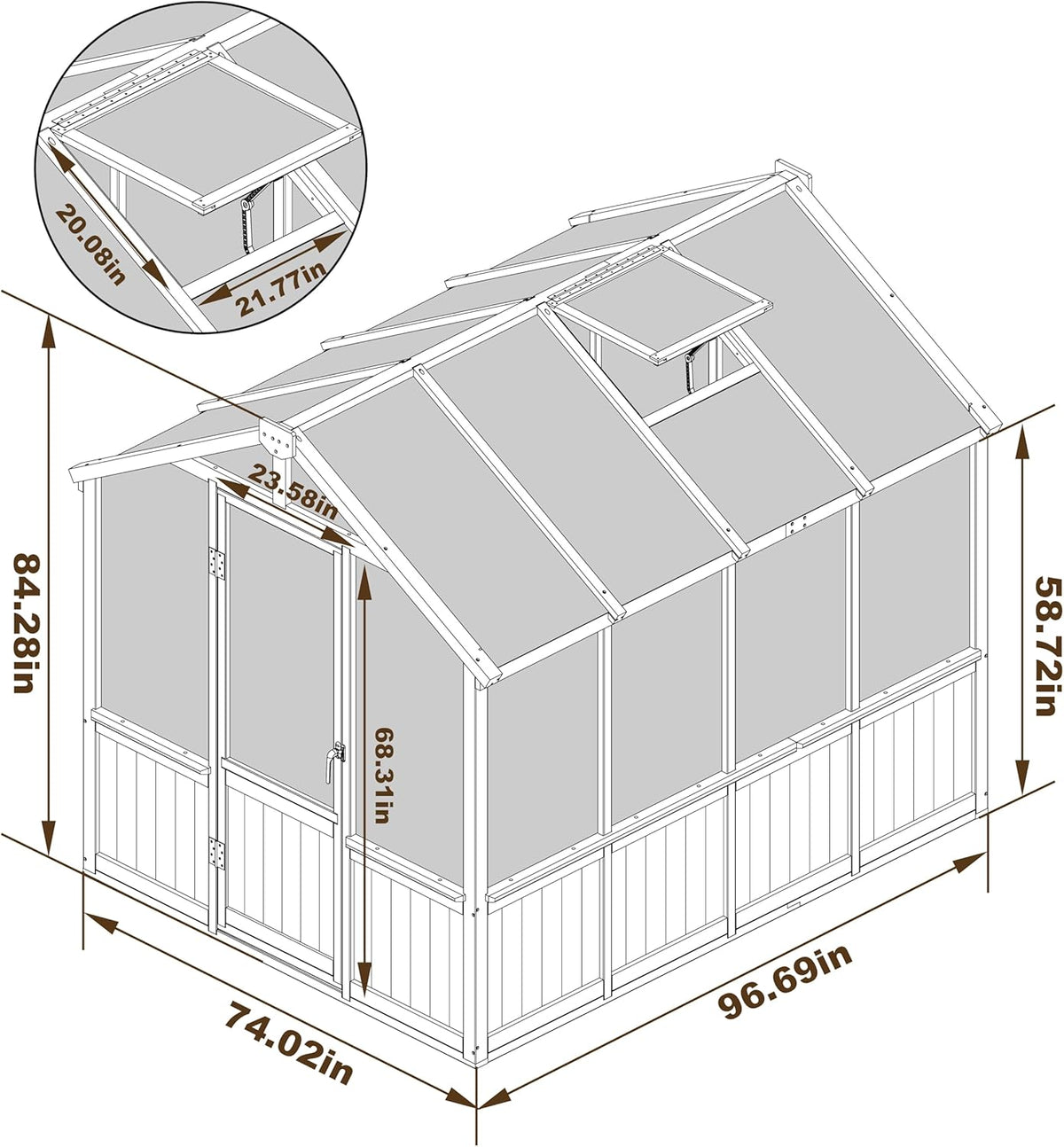 MUPATER 6 x 8 FT Walk-in Wooden Polycarbonate Greenhouse with Ventilated Window & Lockable Door, Multi-Layer PC Panels for UV Protection, Greenhouse Kit for Outdoor, Garden and Backyard, Black