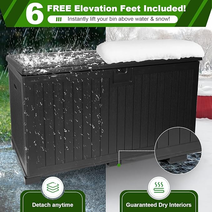 230 Gallon Outdoor Storage Box Waterproof, Extra Large Plastic Outside Deck Box Weatherproof, Resin Patio Storage Bin with Lock and Lids for Pool Equipment and Cusion