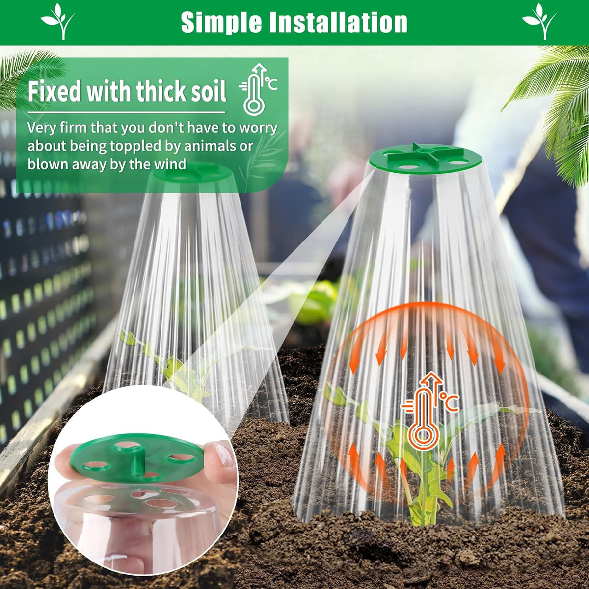UQM 30 Pack Garden Cloches for Plants, Reusable Bell Plant Protector with Rotary Vent Cover, Garden Protection from Animals Snails Birds Chickens Insect, 9.44" H X 8.07" D (Clear)