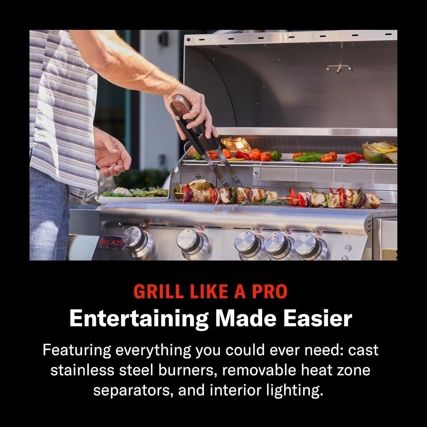 Blaze Outdoor Grill | 32-inch Stainless Steel Natural Gas BBQ Grill | 4 Burner Barbecue | Premium Outdoor Kitchen Grilling | Rear Infrared Burner & Grill Lights | BLZ-4LTE2-NG