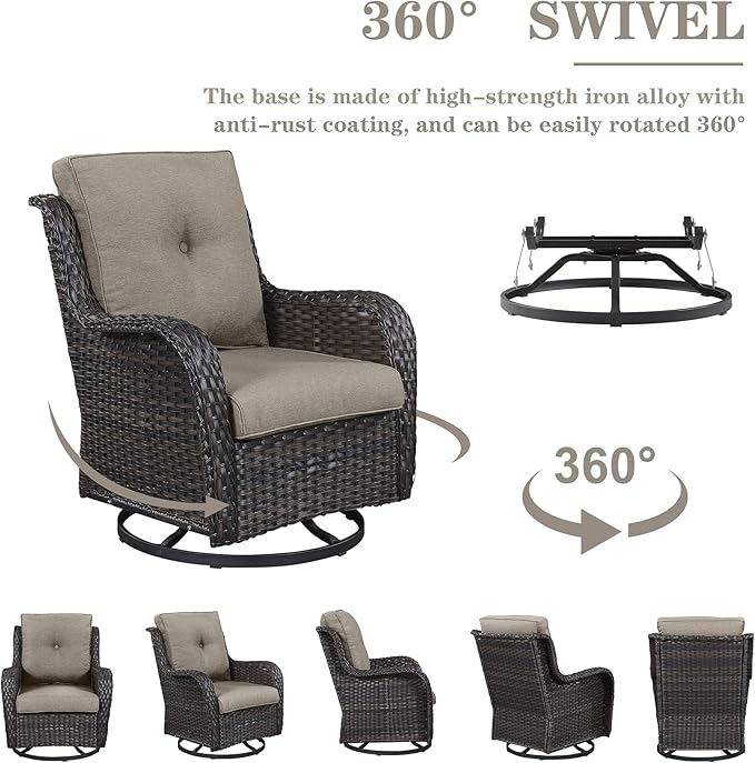 4 Piece Patio Furniture Set with Fire Pit Table - 41inch 50000 BTU Propane Fire Pit Table with High Back Loveseat Glider Chair and 2 Swivel Rocker Chair for Casual Gathering