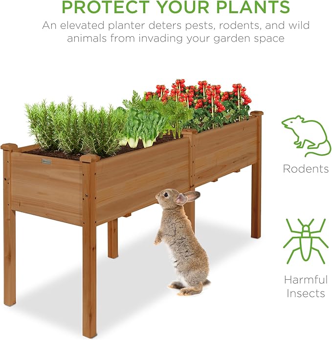 Best Choice Products 72x23x30in Raised Garden Bed, Elevated Wood Planter Box Stand for Backyard, Patio, Balcony w/Divider Panel, 6 Legs, 300lb Capacity - Acorn Brown