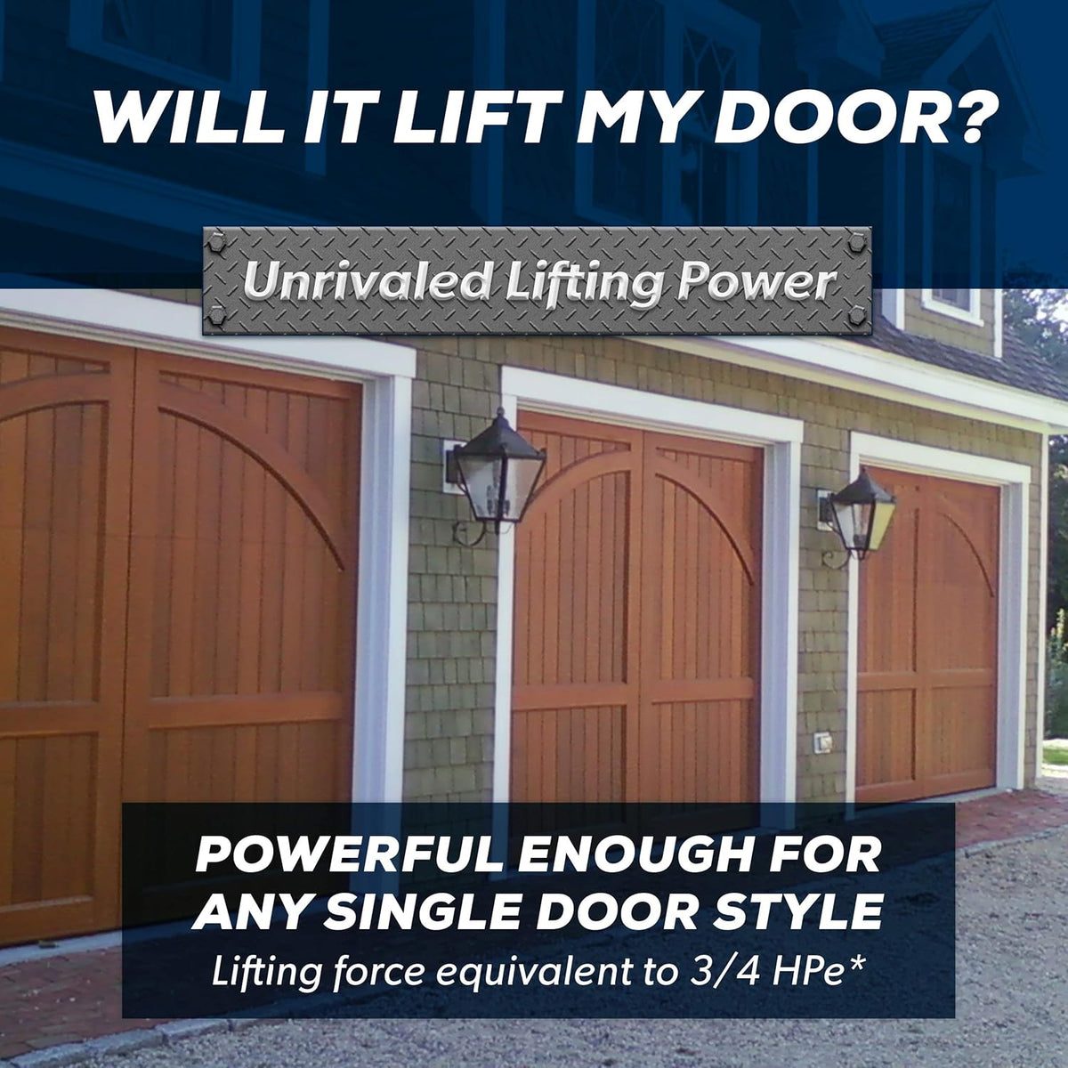 Everlift BU250 Sectional Garage Door Opener with Battery Backup, Heavy-Duty Chain Drive for Single or Double Doors, Wall Mount, and Remote Garage Opener, Quick and Easy Installation, White