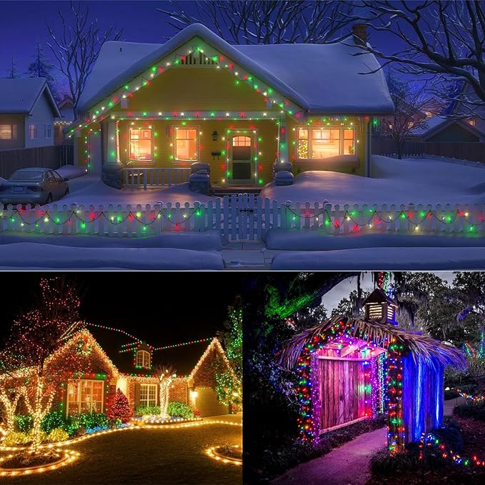 2-Pack C9 Christmas String Lights, 100LED 66FT Waterproof Connectable Green Wire, Plug in Led Outdoor/Indoor Fairy String Lights, for Xmas Tree Garden Patio Wedding Party Decorations (Red and Green)