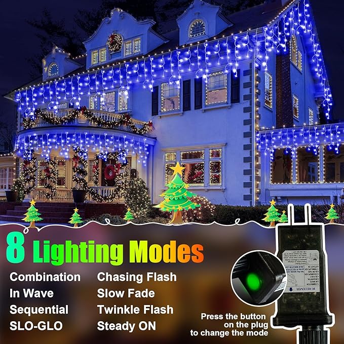 49FT 450LED F8 Upgraded Christmas Lights Decorations - 8 Modes Waterproof Outdoor Fairy String Lights With Memory and Timer - Plug-in for Holiday, Party, Wedding, Home, Roof