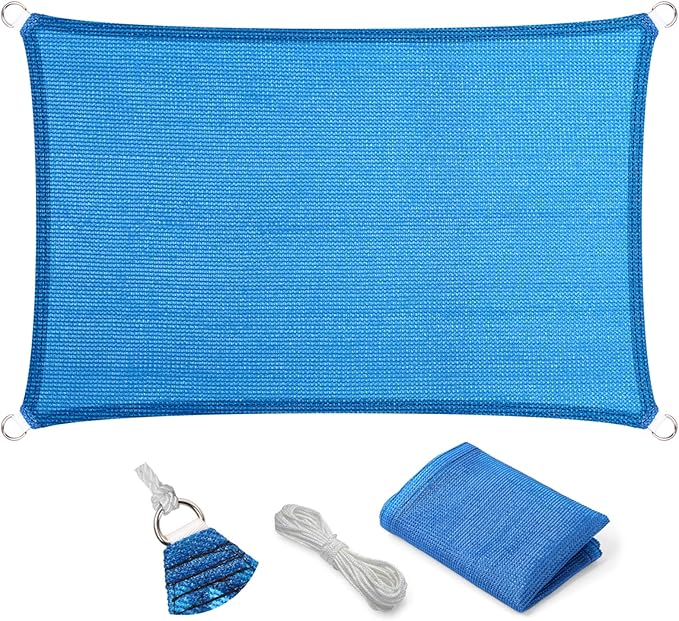 Eden's Decor Straight Flat-Edged Sun Shade Sail Rectangular 6' x 13' Blue UV-Blocking Outdoor Canopy Fabric Cloth Awning for Pergola Patio Garden Backyard Custom Size