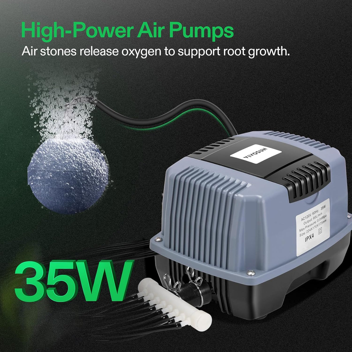 VIVOSUN DWC Hydroponics Grow System with Top Drip Kit, 5-Gallon Deep Water Culture, Recirculating Drip Garden System with Multi-Purpose Air Hose, Air Pump, and Air Stone (8 Buckets + Top Drip Kit)