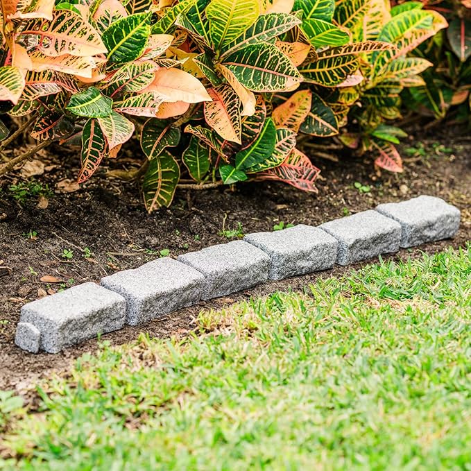 Beuta Landscape Edging | Garden Edging Border | Faux Stone Bricks for Lawn edging, Flower beds, Pathways & Yard Edging– 4 Packs | Each Section Has 6 Bricks 48"L x 4"W x 2.25"H | 12 Spikes |Greystone