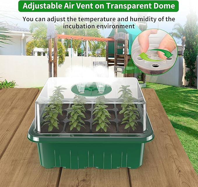 120 Cells Reusable Seed Starter Tray, 10 Pack Seedling Starter Kit for Greenhouse Propagator Station Planting Growing (Green)