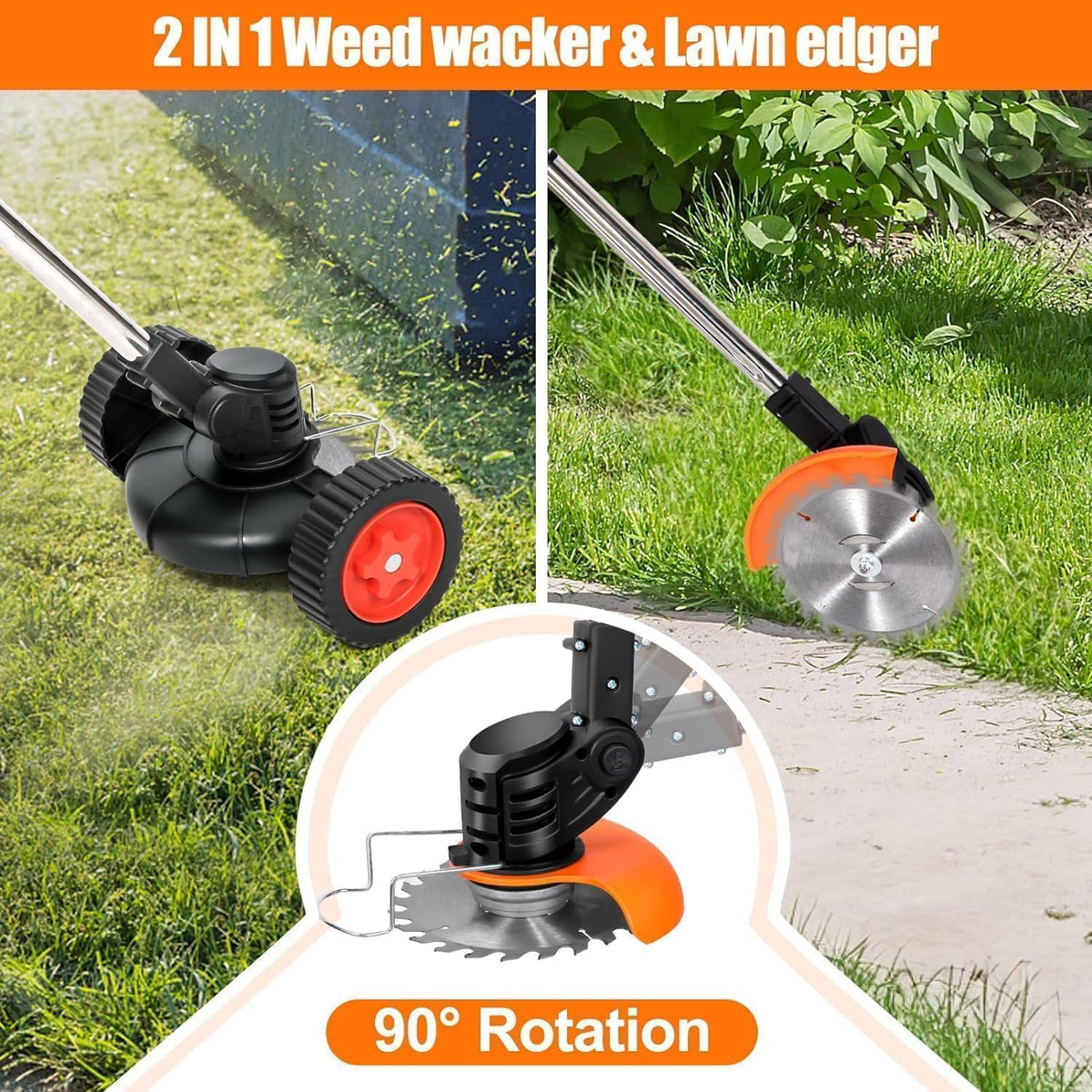 Cordless Weed Wacker Battery Powered Electric 21V 4.0Ah,Weed Wacker Battery Operated Grass Trimmer/Brush Cutter/String Trimmer/Lawn Edger, Weeder Tool for Lawn Garden Pruning/Trimming