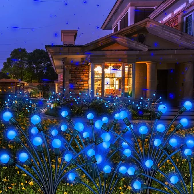 4 Pack 40 LED Solar Firefly Lights,2 Pack Multicolor+2 Pack Blue