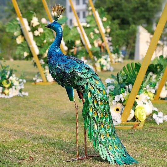 chisheen Outdoor Solar Peacock Statue Garden Decor for Outside Metal Yard Art Outdoor Decoration for Lawn Backyard Party Wedding Mother's Day Gardening Gifts for Women