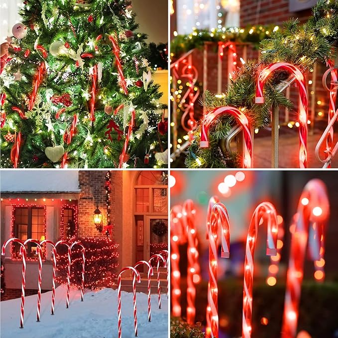 Christmas Candy Cane Pathway Makers Lights, 10 inch Set of 10 Candy Canes Lights Outdoor, Candy Cane Lights Christmas Decorations Outdoor