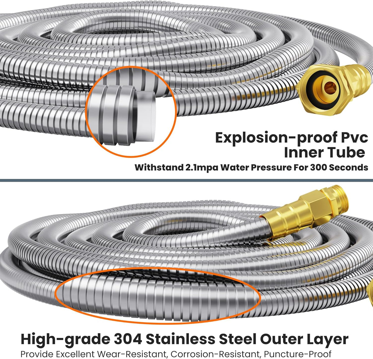 Girafe Tools Garden Hose 75ft x 5/8", 304 Stainless Steel Metal Water Hose, No Kink Garden Water Hose with 9 Pattern Spray Nozzle, Flexible, Lightweight, Kink Free Hose for Yard, Outdoor