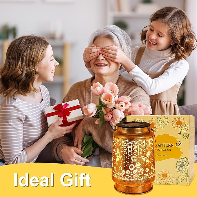 2 Pack Solar Lanterns Outdoor Garden Decor with Shepherd Hook, Gardening Gifts for Mom Grandma Women Hummingbird Sunflower Metal Decor Waterproof Solar Lights LED Decorative for Garden Yard Patio