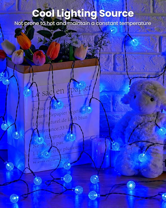 Brightown Solar String Lights Outdoor 60 Led 35.6 Feet Waterproof Solar Powered Patio Lights with 8 Lighting Modes for Garden Yard Porch Wedding Party Decor Halloween (Blue)