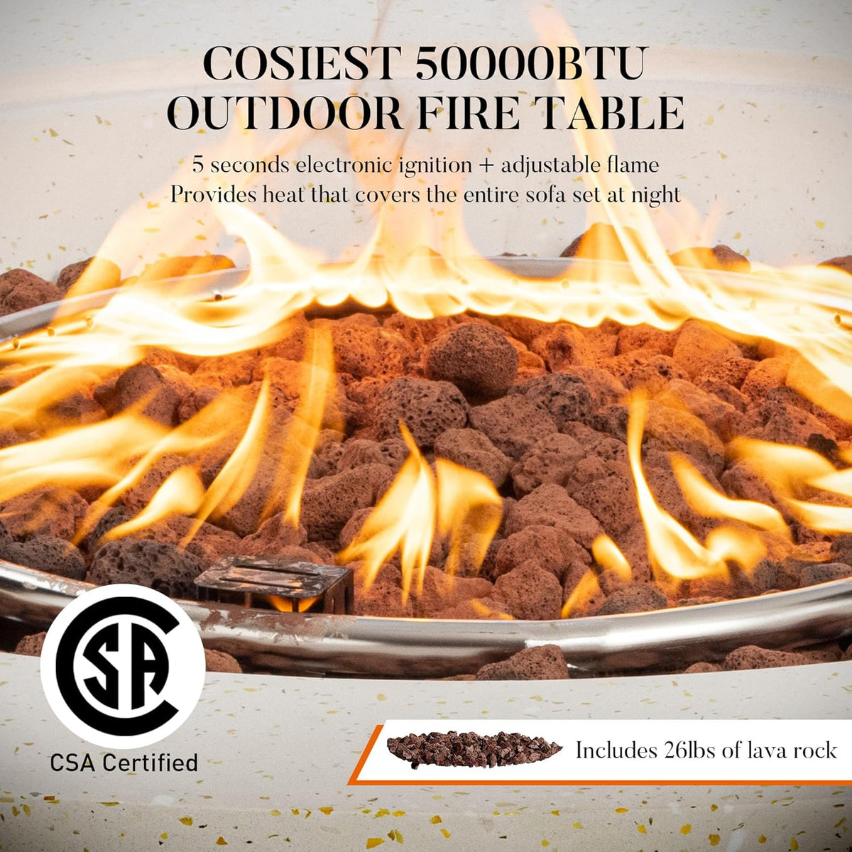 COSIEST 35" Outdoor Propane Fire Pit Table Square Gas Fire Pit Table with Concrete & Wood Grain Design, 50000BTU CSA Certified Electronic Ignition Fire Tables for Patio, Backyard, Garden Heating