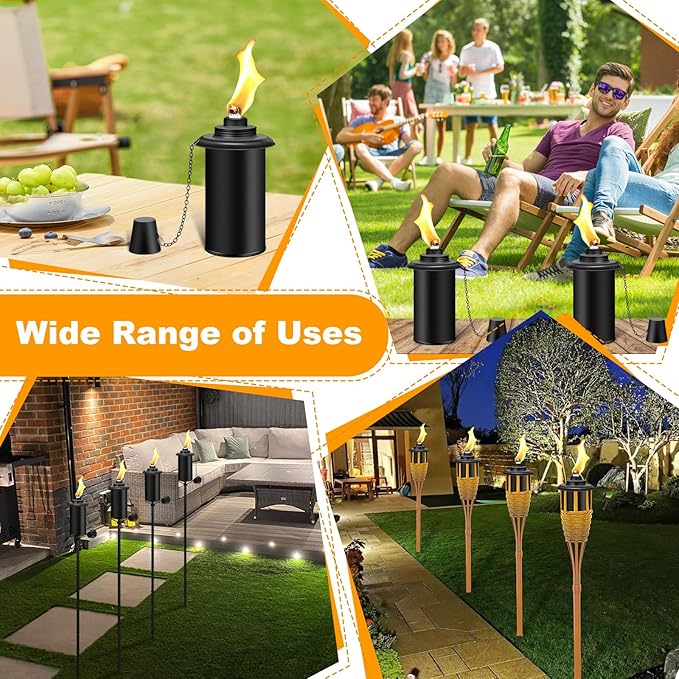 6 Pack Torch Canisters,16oz Replacement Torch Refillable Canisters with Wicks,Caps, Outdoor Citronella Fuel Torch Canister for Luau Party, DIY Garden Decor.