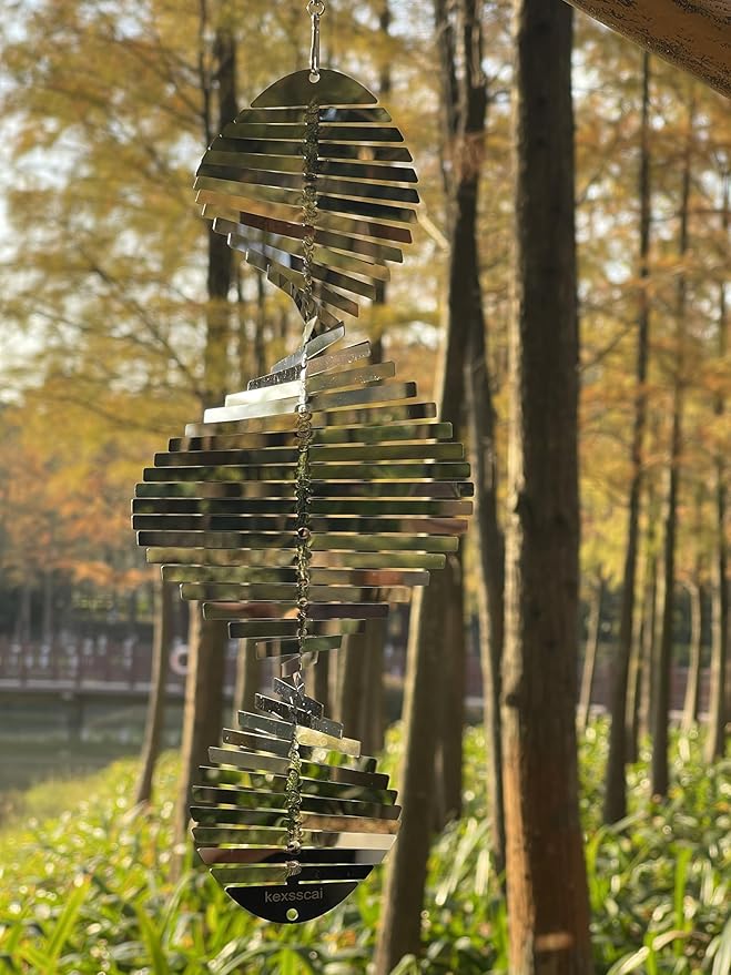 Hanging Wind Spinners Stainless Steel Metal Outdoor Garden Decor, Highly Reflective Bird Deterrent to Scare Birds Away from Yard Patio Farm 12inch