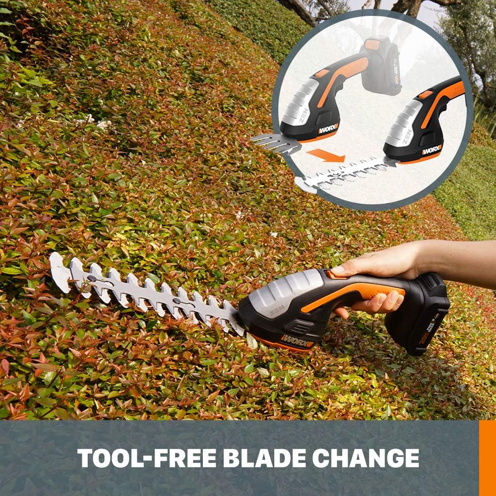 WORX WG801.9 20V 2 in 1 Cordless Hedge Trimmer, 4" Grass Shear & 8" Shrub Trimmer with 2 Blades, Battery & Charger Not Included