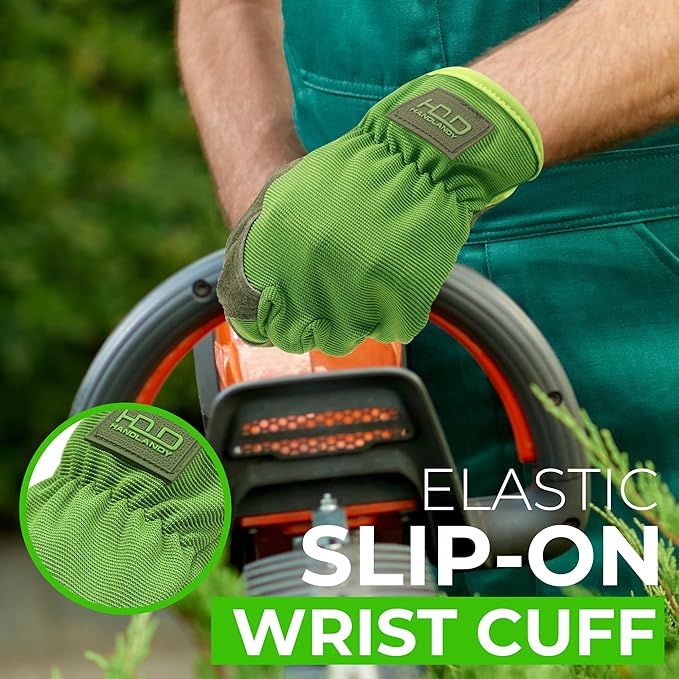 HANDLANDY Leather Work Gloves for Men & Women, Reinforced Durable Garden Gloves, Cowhide Working Glove for Gardening