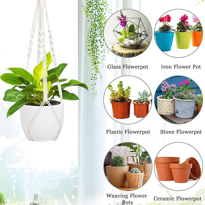 Augshy 27inch Macrame Plant Hanger, 2 Packs Plant Hangers with Hooks, Hanging Planter for Indoor Plants Decorative Macrame Pot Hanger for Home Decor
