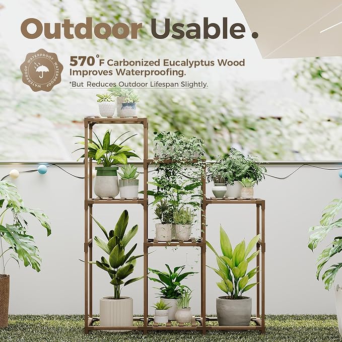 Bamworld Tall Plant Stand Indoor Wood Plant Shelf Outdoor Tiered Plant Rack for Multiple Plants 5 Tiers 7 Pots Ladder Plant Holder Plant Table for Plant Pots Gardening Gifts