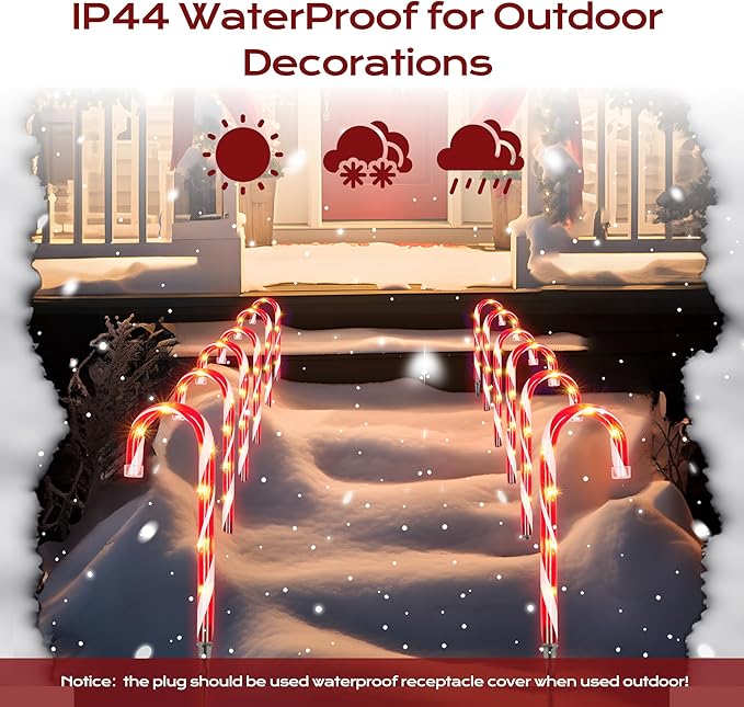 Christmas Candy Cane Lights 12Pcs Christmas Pathway Lights with 72 Count Incandescent Clear Lights, Connectable 12 Inch Pathway Makers Lights for Indoor Outdoor Walkway Patio Yard Lawn Decorations