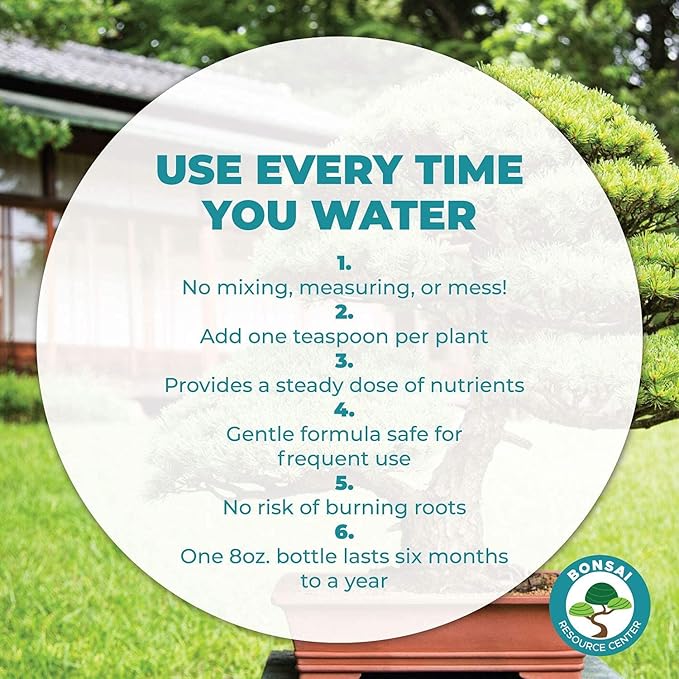 Bonsai Tree Food | Premium, Gentle Liquid Fertilizer for Healthy Growth, Strong Stems and Beautiful Blooms | 3-3-3 Balanced NPK Concentrate | Made in USA | 8 oz (240 ml)