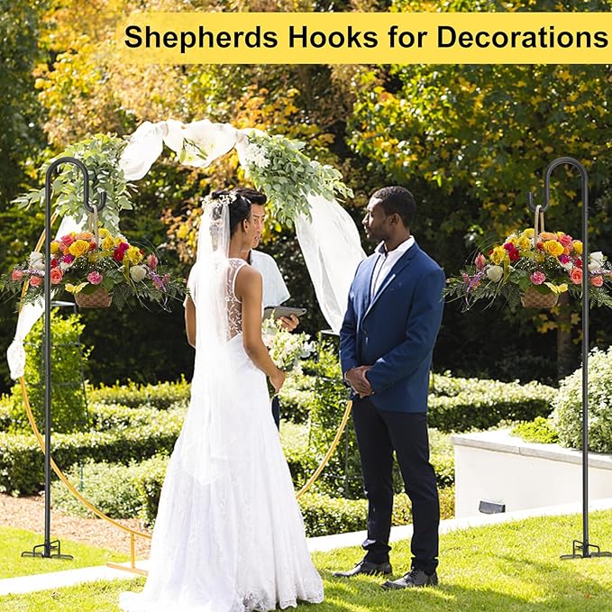 Heavy Duty Shepherd Hooks for Outdoor Decor, 62 Inch Tall Garden Hooks for Hanging Plants, Lanterns, Bird Feeders – Rust-Resistant Steel, Sturdy 5 Prongs Base – Black