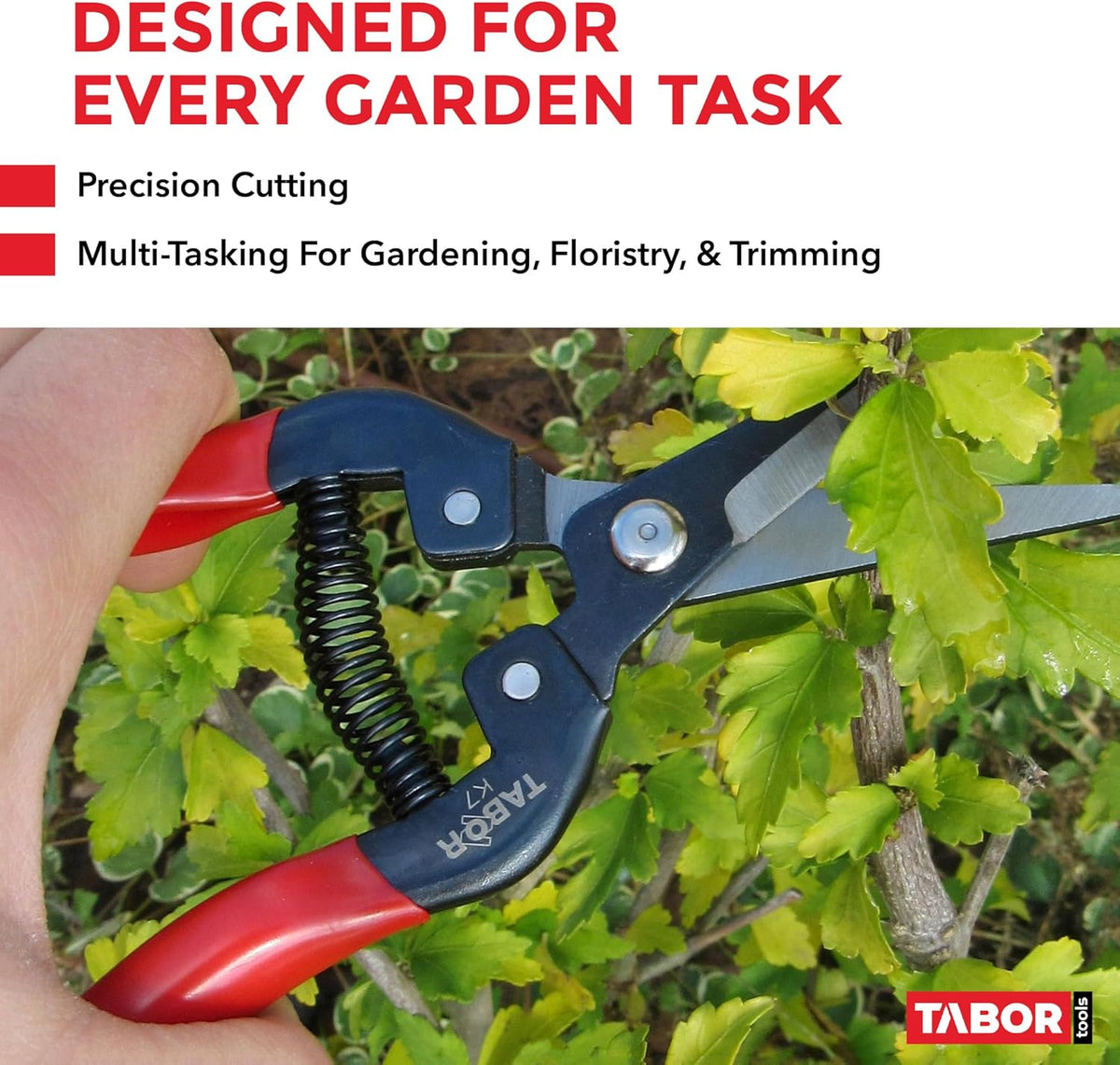 TABOR TOOLS K7A Straight Pruning Shears with Carbon Steel Blades, Florist Scissors, Multi-Tasking Garden Snips for Arranging Flowers, Trimming Plants and Harvesting Herbs, Fruits or Vegetables.