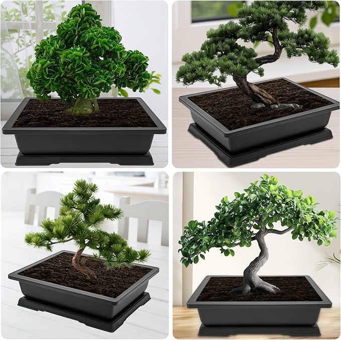 GROWNEER Bonsai Training Pots 3Pcs 18 Inch Large Bonsai Tree Starter Kits with Drainage Humidity Trays and 1 Repotting Mat, Growing Flower Planter Set for Garden Indoor Outdoor